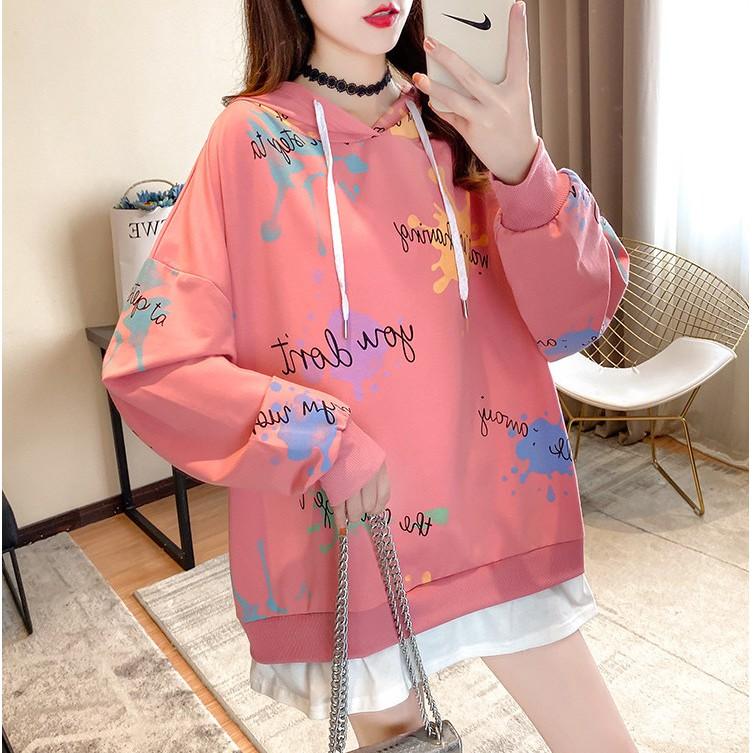 Hoodie Nữ Thu Đông Có Mũ Dáng Dài Họa Tiết ĐỘC LẠ TRENDY 2021 ULZZANG STYLE