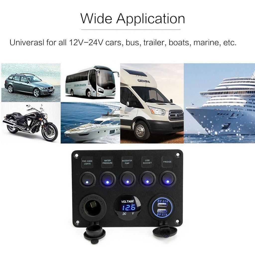 5 GANG  TOGGLE SWITCH PANEL   12V/24V FOR  MARINE TRUCK CAMPER