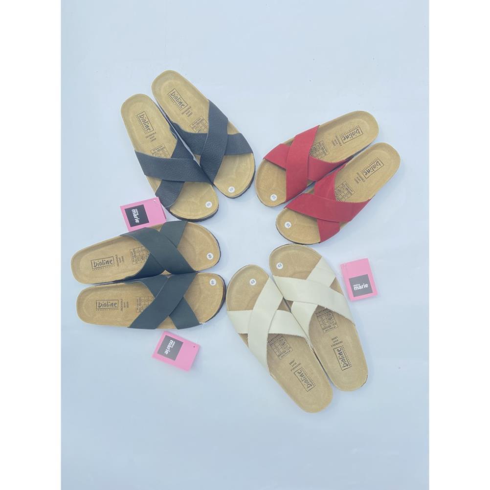 Dép birken quai chéo Bioline đế trấu da bò thật unisex mã BO3 - Bioline Official