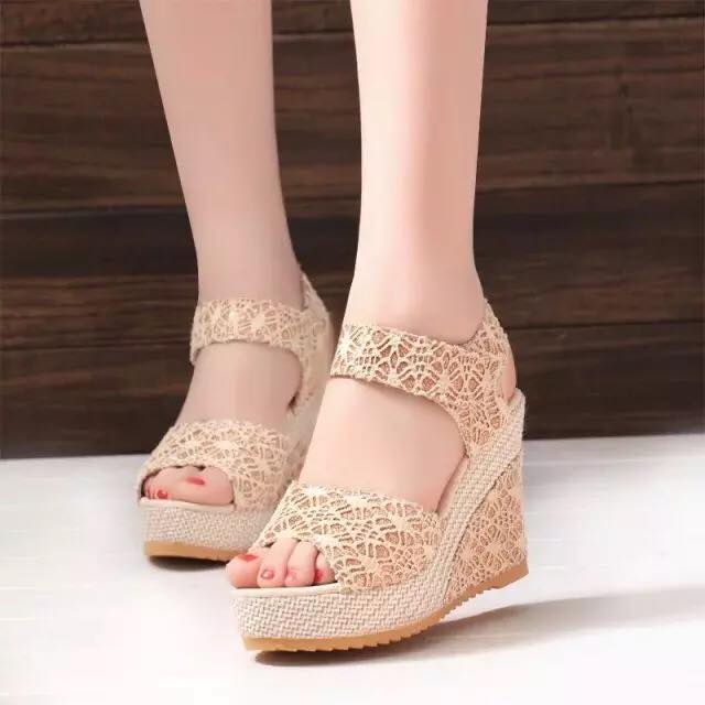 Dép sandal đế xuồng , giày sandal ren Quảng Châu cao cấp đế cao 9cm