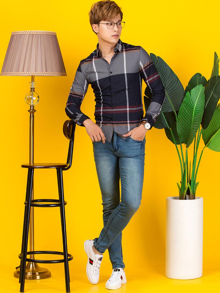 Áo sơ mi Caro Titishop SM1191 Xanh đen