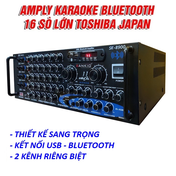 Amply Bluetooth 16 sò lớn Sankio SK-8900 - Ampli Karaoke Gia Đình sân khấu hội trường 8 cổng Micro, 2 quạt gió - Hàng chính hãng cao cấp