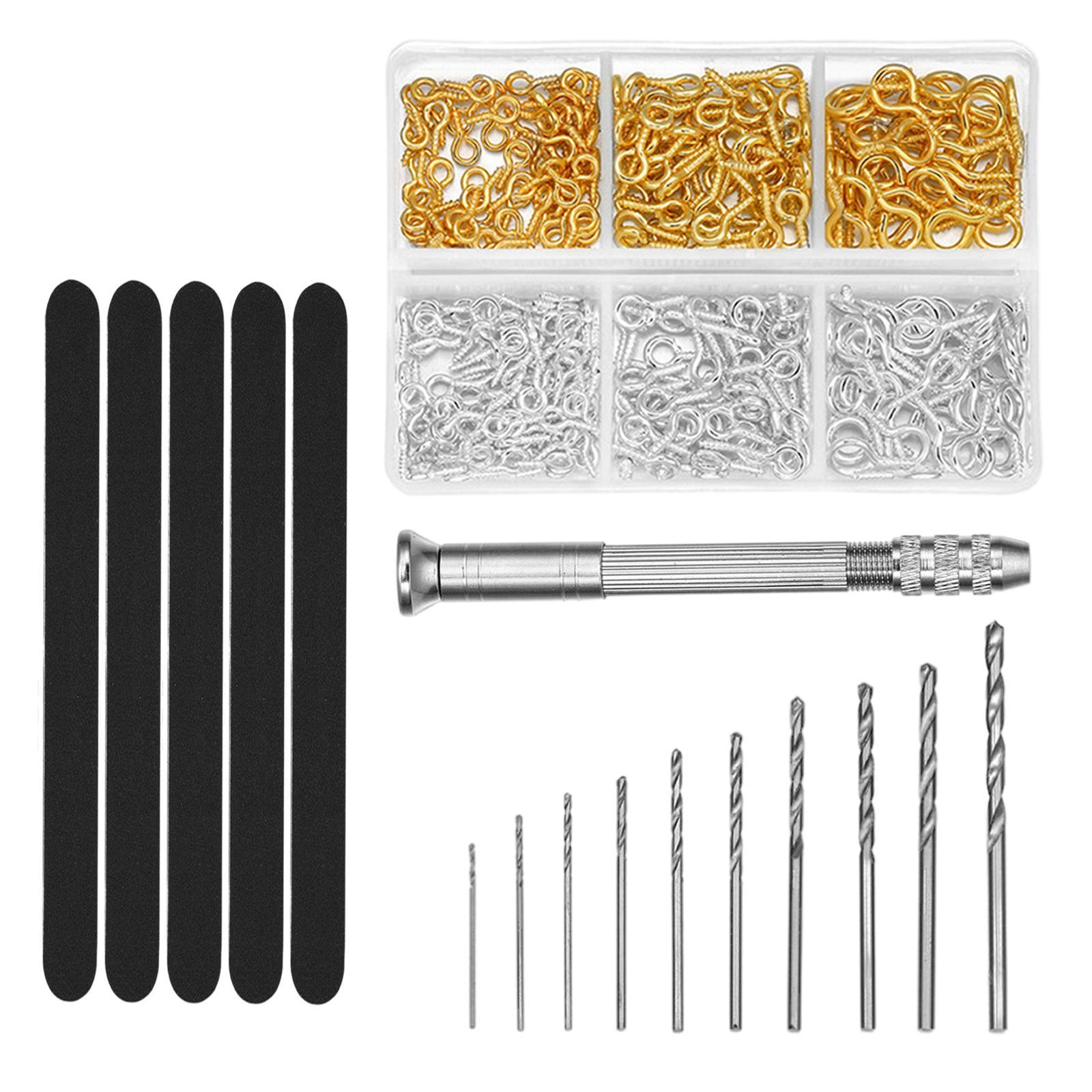 Pin Vise Kit Micro Hand Resin Drill, 10Pcs Mini Drills , 300Pcs Screw Eye Pins for Resin, Plastic, DIY Jewelry, Key Chain Making