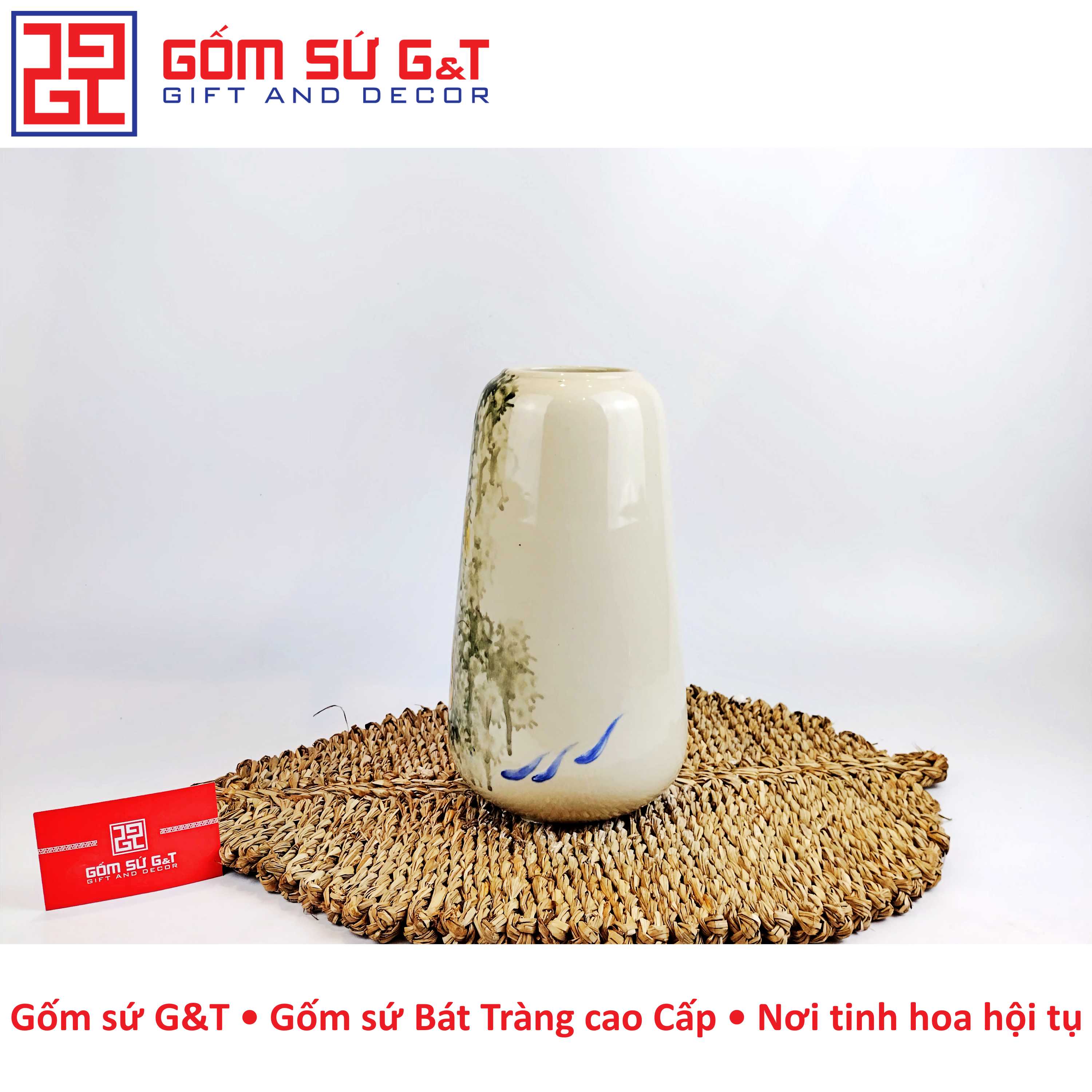 Lọ hoa dáng đu đủ vẽ đài sen Gốm Sứ G&amp;T