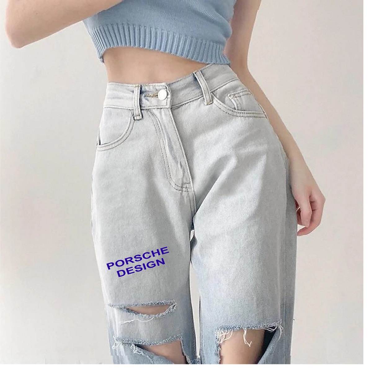 Quần jean baggy nữ loang màu cạp cao phong cách ulzzang - Quần bò baggy lưng cao loang màu rách gối
