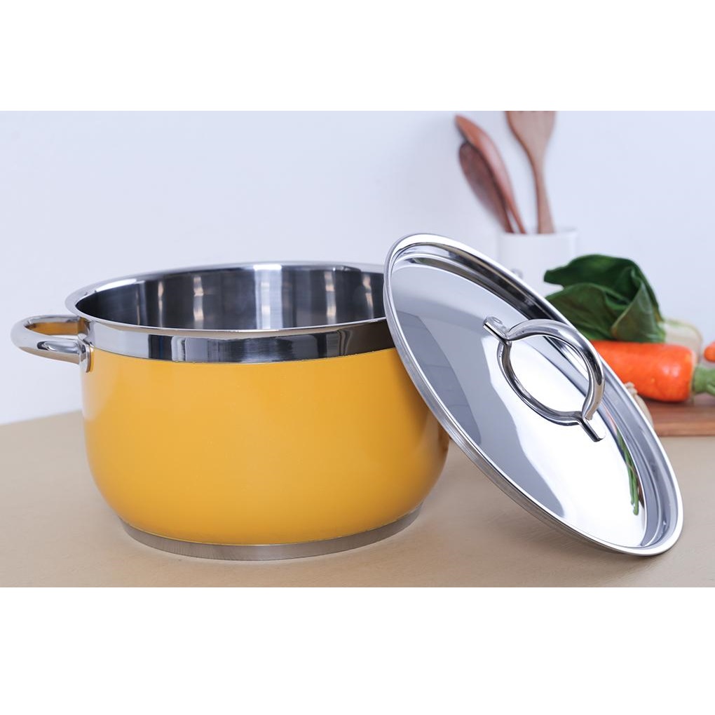 Nồi Inox Sơn Thân Cool Quai Inox 3 Đáy 24cm Fivestar N24-3DM - Hàng Chính Hãng