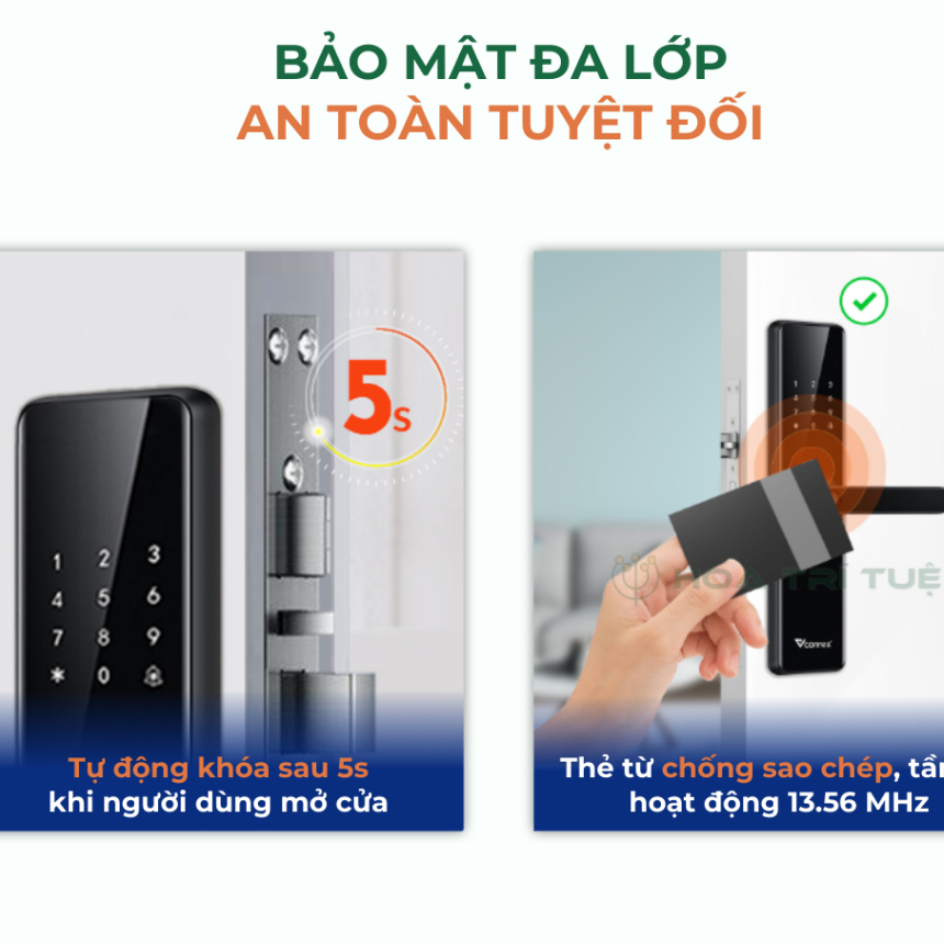 Khóa Điện Tử Thông Minh Vconnex Dành Cho Cửa Gỗ, Bảo Mật Đa Lớp An Toàn Tuyệt Đối