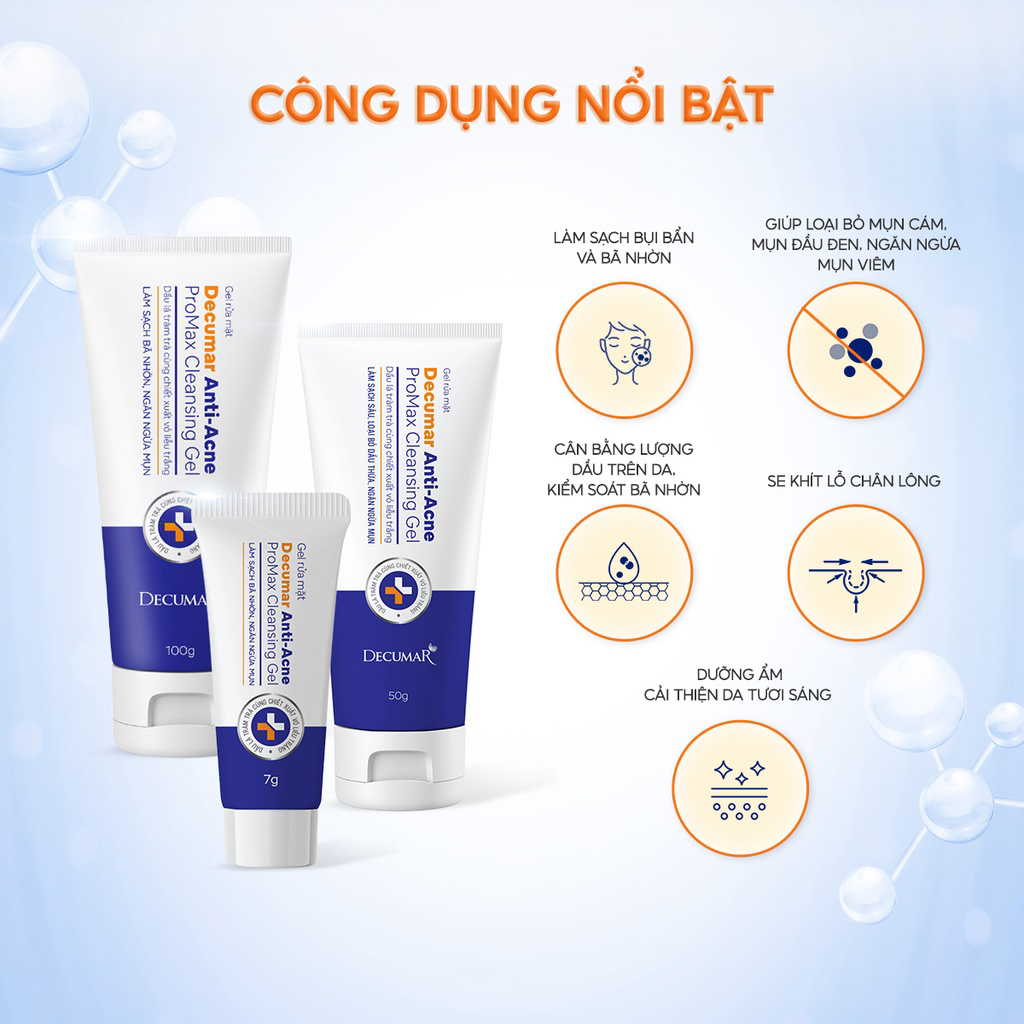 Gel Rửa Mặt Ngừa Mụn, Mờ Thâm,Ngừa Sẹo,Tái Tạo Da Decumar Anti-Acne Promax Cleansing Gel