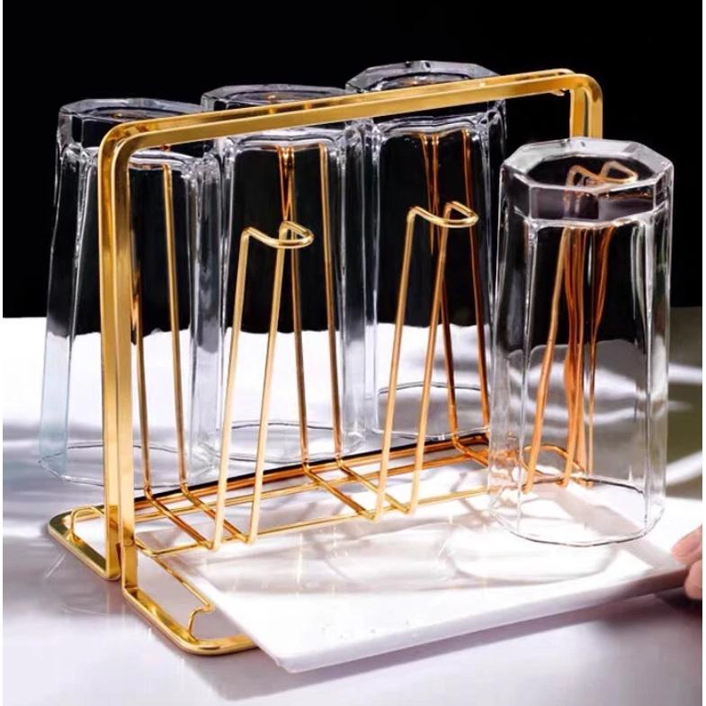 Khay úp ly kim loại mạ vàng hình chữ nhật ( có chỗ hứng nước)