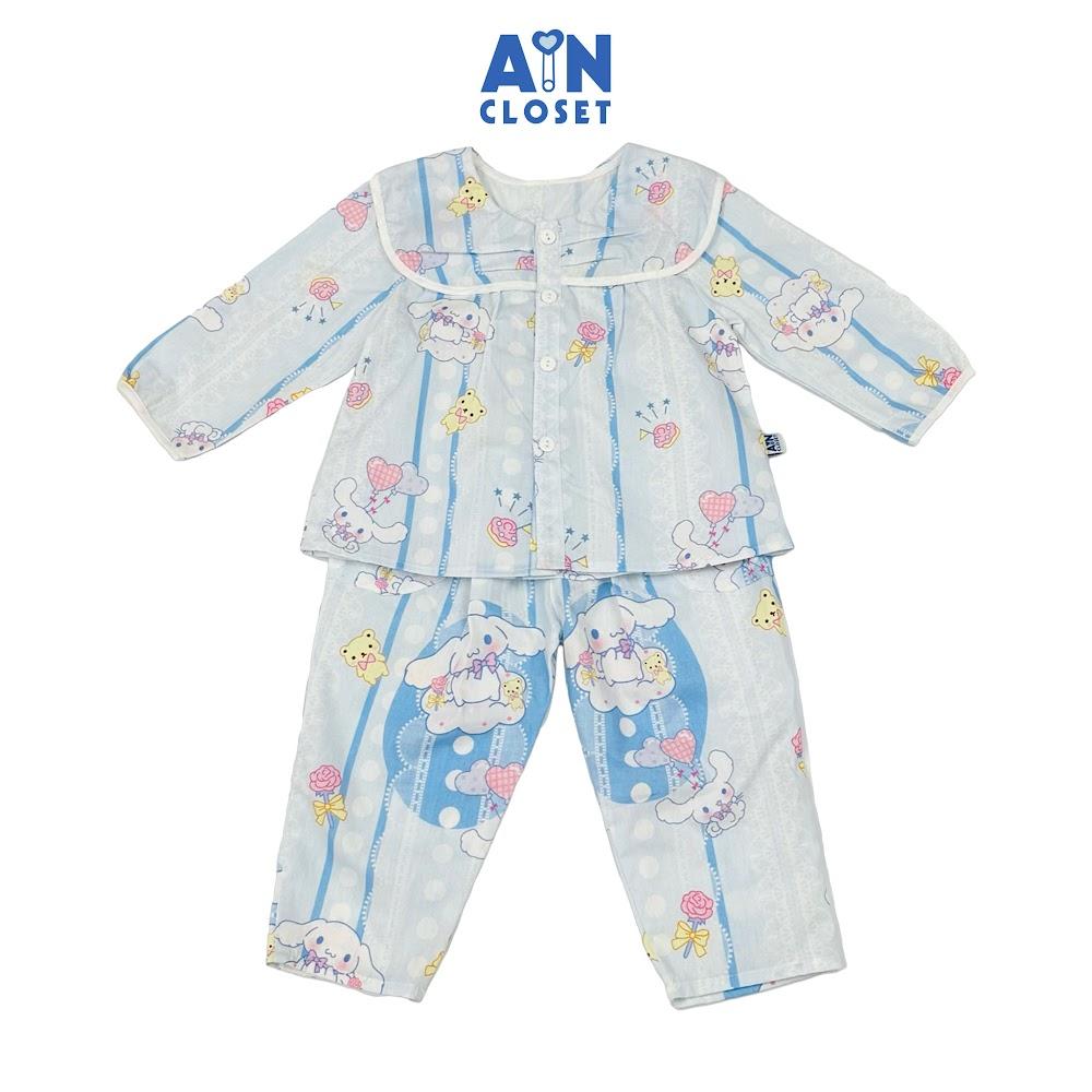 Bộ quần áo Dài bé gái hoạ tiết Thỏ Kẻ Xanh Cotton - AICDBGGUGO6N - AIN Closet