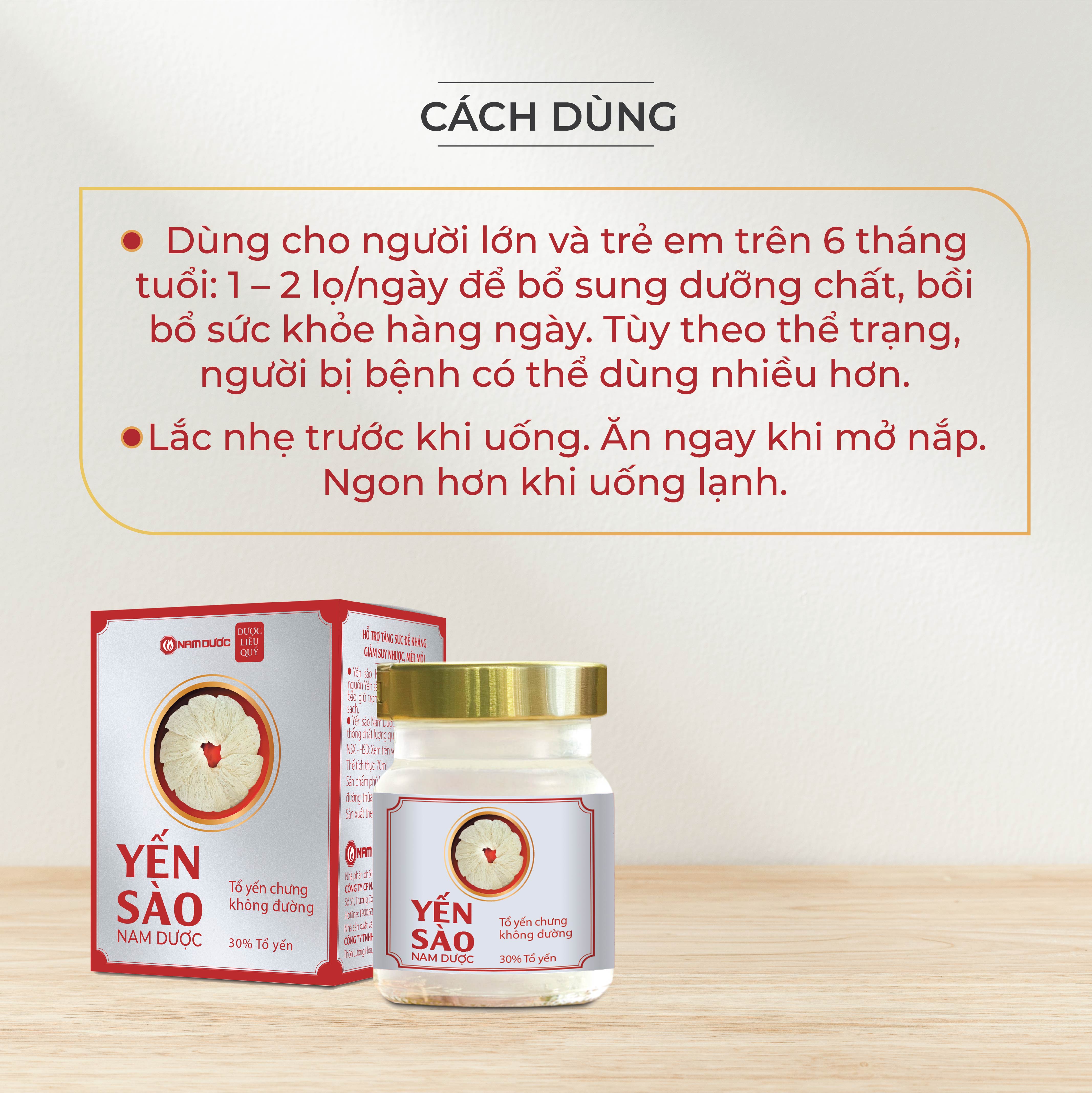 Yến sào Nam Dược cao cấp tổ yến chưng không đường 70ml bồi bổ sức khỏe, dùng được cho người giảm cân, ăn kiêng, béo phì.