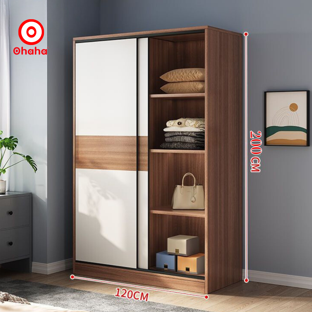 TỦ QUẦN ÁO GỖ CÔNG NGHIỆP 2 CÁNH LÙA OHAHA - CL002