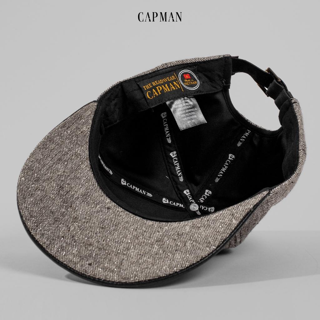 Mũ snapback hiphop CAPMAN màu xám nâu CM95 lưỡi da phong cách đường phố