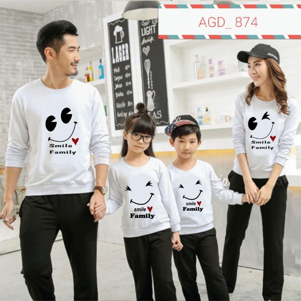 Áo nỉ bông gia đình smile family - MÃ AGD874 - Xám,XS 30 40kg