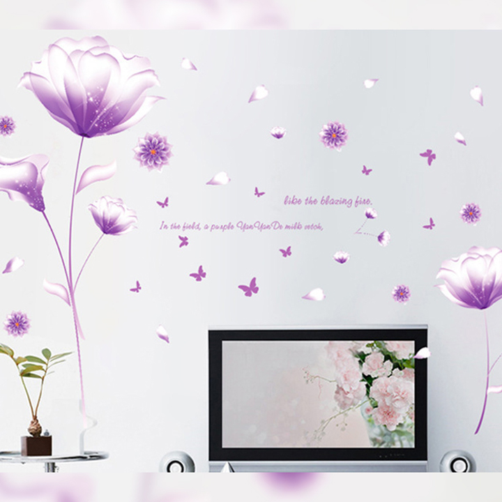 Decal dán tường trang trí phòng khách, tiệm cafe- Pha lê tím- mã sp DXL8050