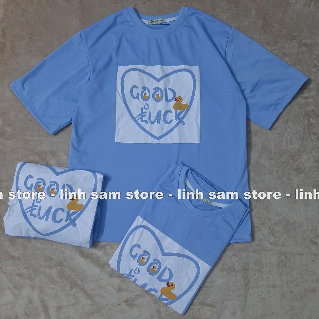 Áo thun nữ tay lỡ SAM CLO freesize phông form rộng dáng Unisex, mặc lớp, nhóm, couple hình TRÁI TIM chữ GOOD LUCK