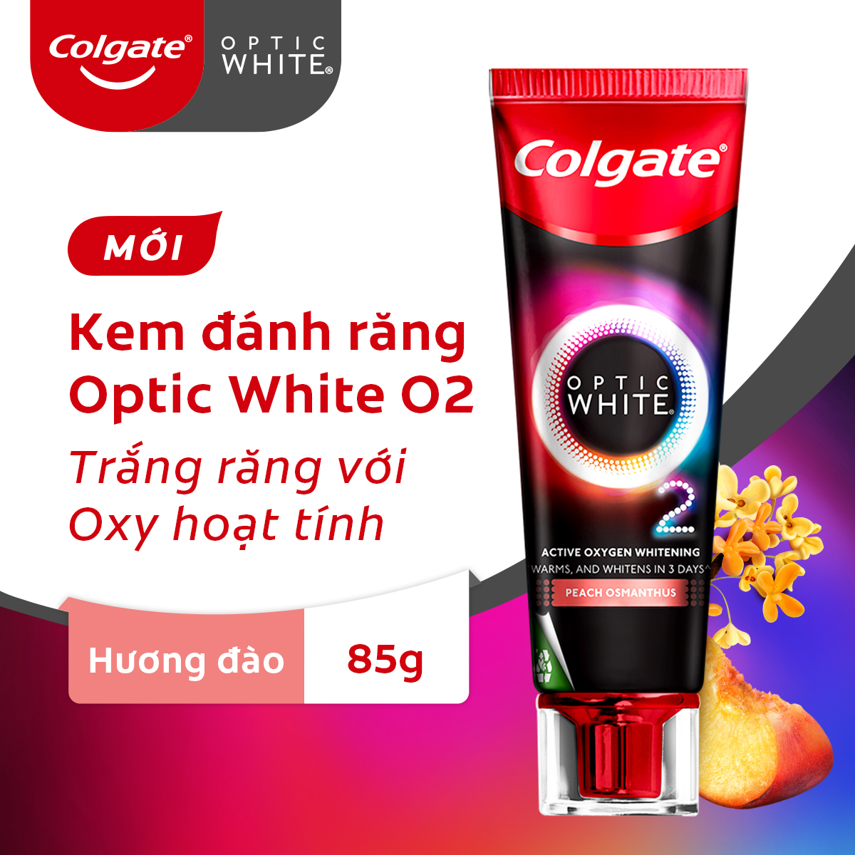 Kem Đánh Răng Colgate Optic White O2 với Oxy Hoạt Tính trắng răng 3 ngày 85g