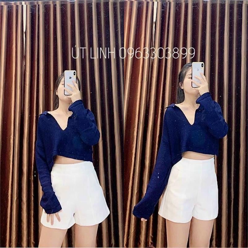 Áo croptop tay dài cổ V