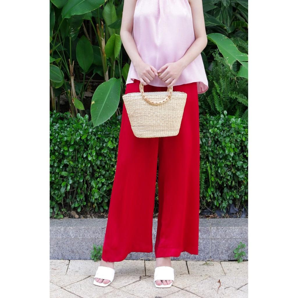 KIOBI – Quần dài Tứ Quý form suông lưng cao, ống rộng, lưng thun, vải lụa nhung 4 màu - KIQ1911DO