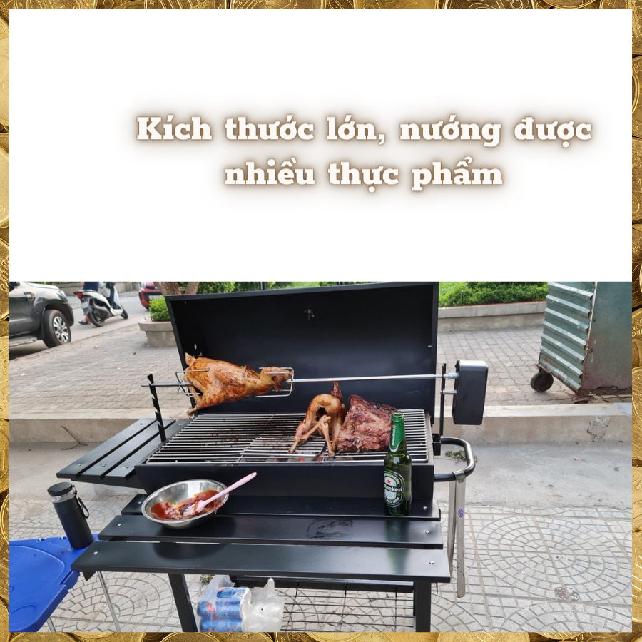 Bếp nướng than ngoài trời BBQ050, có motor xoay thực phẩm, dùng gia đình, du lịch, kinh doanh nướng