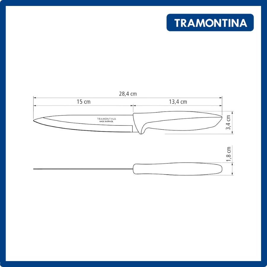 Dao bếp Tramontina PLENUS 23424 đầu nhọn mảnh thép không gỉ cán nhựa PP cao cấp lưỡi 15cm không họa tiết nhập khẩu Brazil