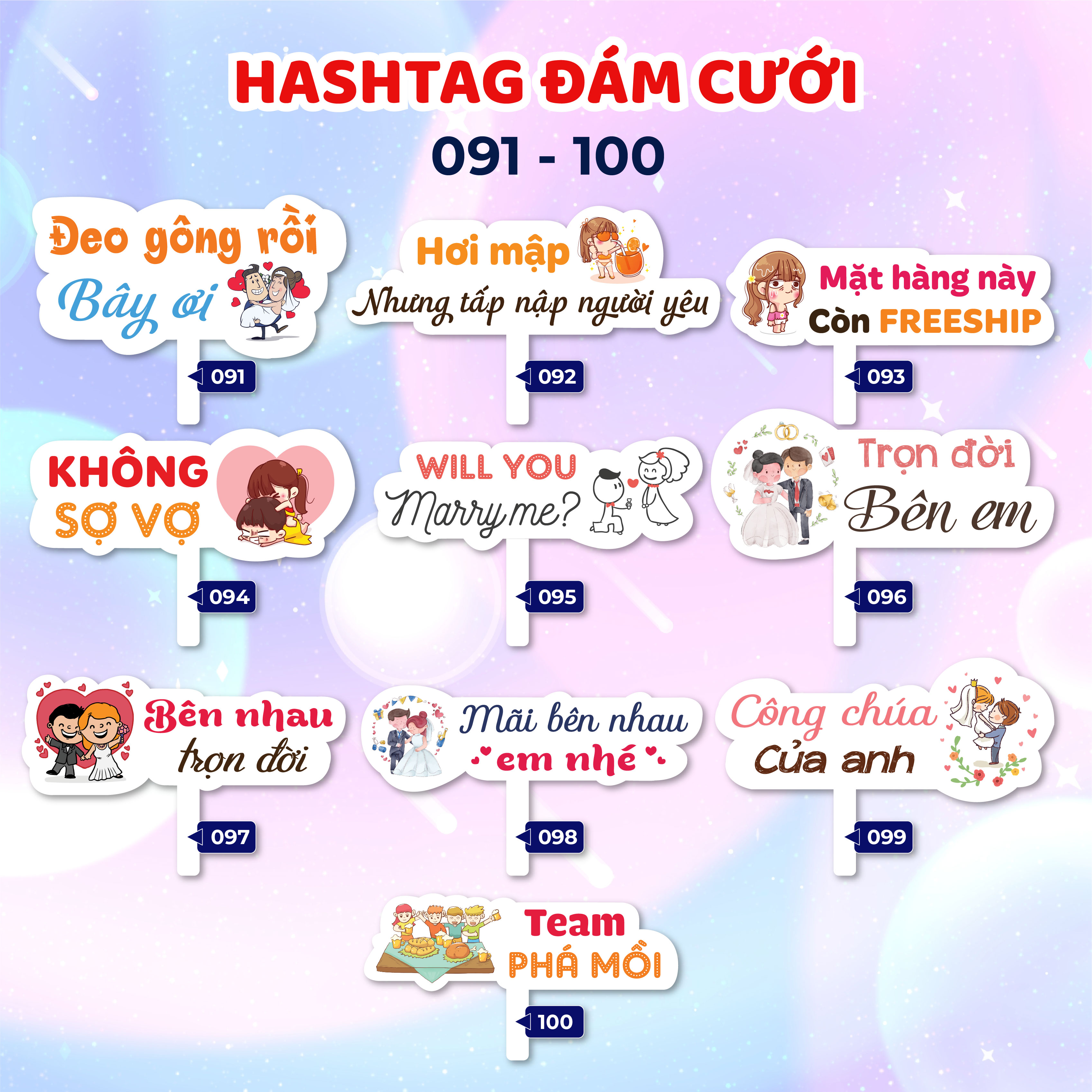 Mẫu hashag cầm tay đám cưới,  Bảng hashtag chụp ảnh cưới, sinh nhật, sự kiện [MS 082 - 099