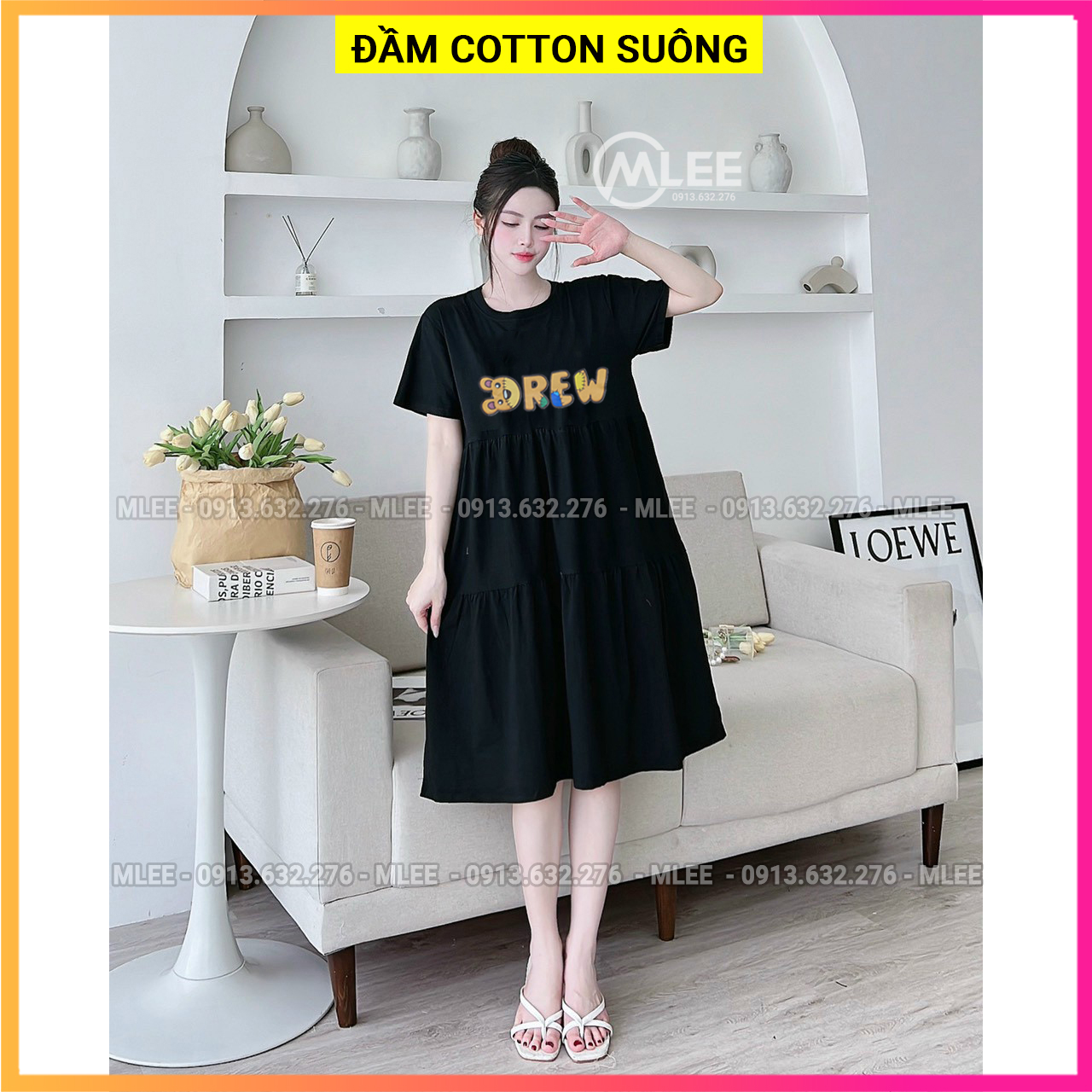 Váy bầu cotton thun co giãn, Đầm bầu hè dáng suông cao cấp, MLEE SHOP