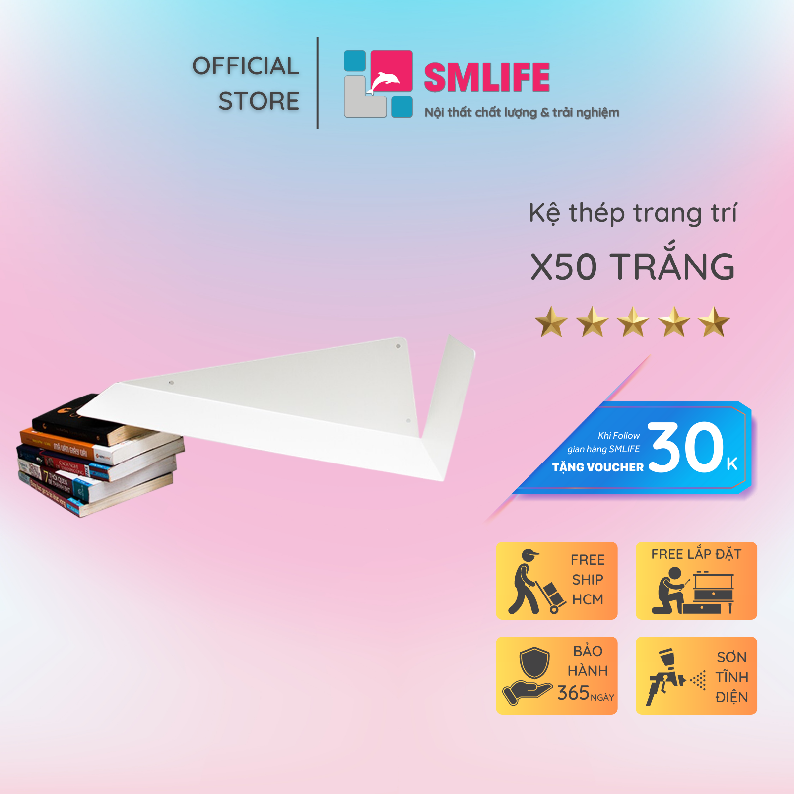 Kệ Trang Trí Treo Tường X50 - Trắng