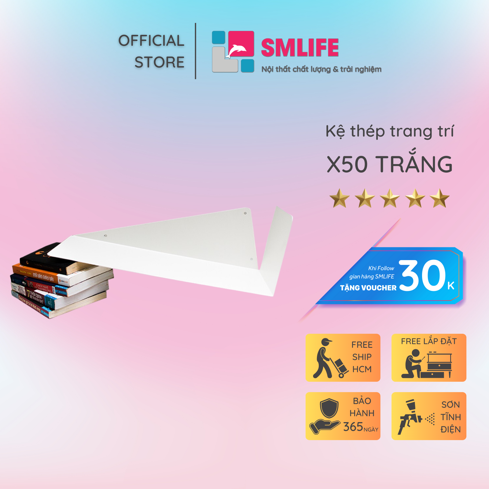 Kệ sách treo tường xéo X50