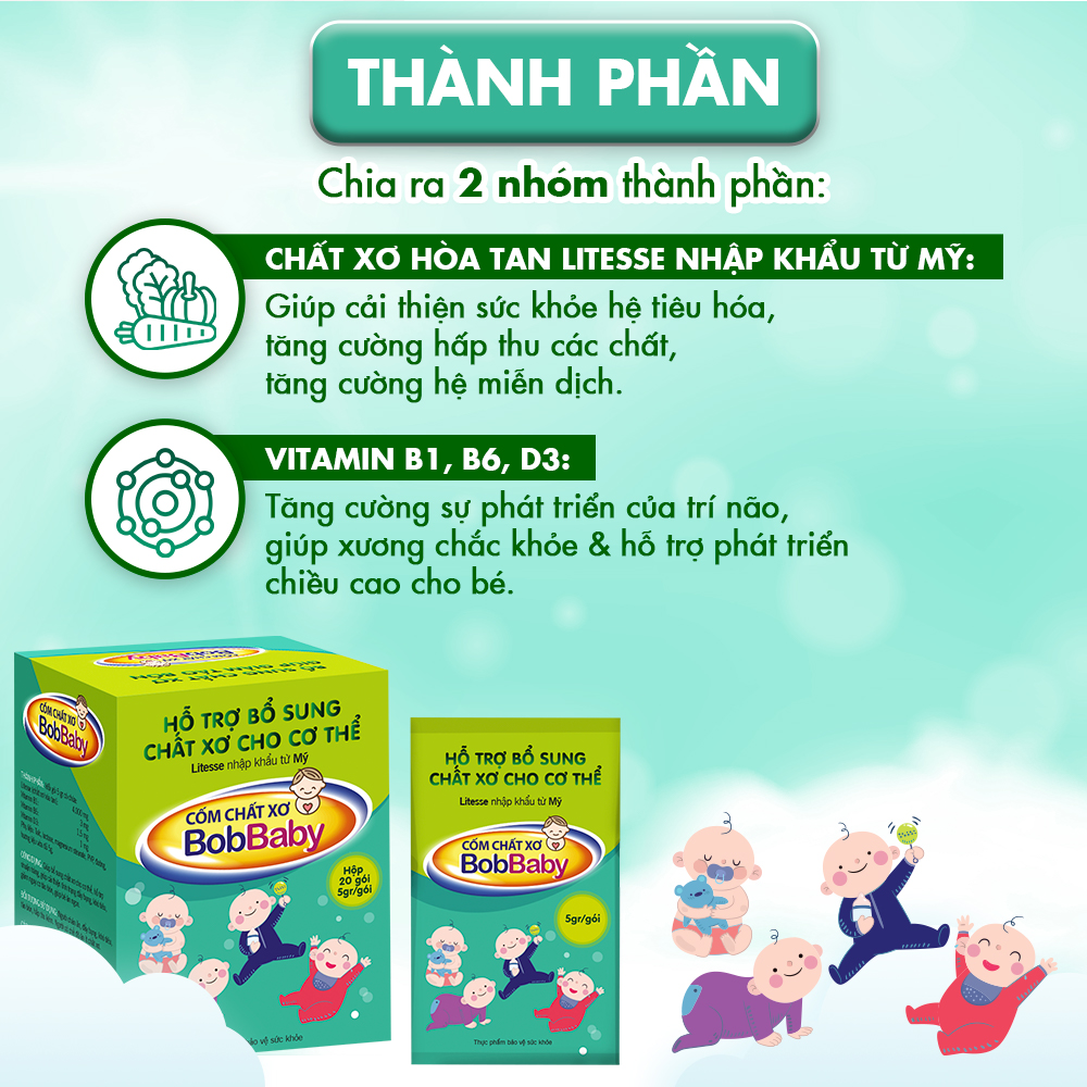 Cốm Chất Xơ BobBaby Hỗ Trợ Bổ Sung Chất Xơ Cho Bé Giảm Nguy Cơ Táo Bón Nguyên Liệu Nhập Khẩu Mỹ Hộp 20 Gói