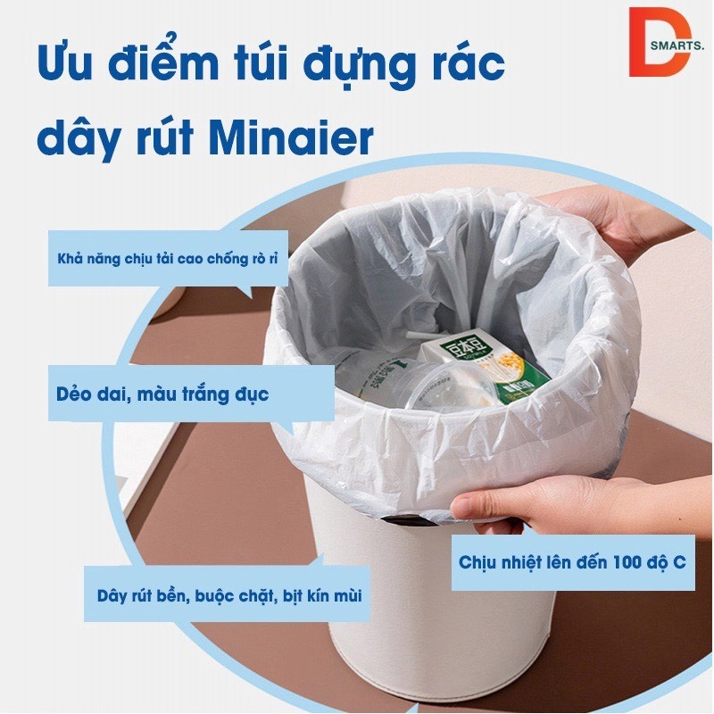 Túi đựng rác dây rút cuộn 100 túi chống rò rỉ nước, không sợ bẩn tay | Túi đựng rác cuộn 100 túi siêu dai kích thước 45*50