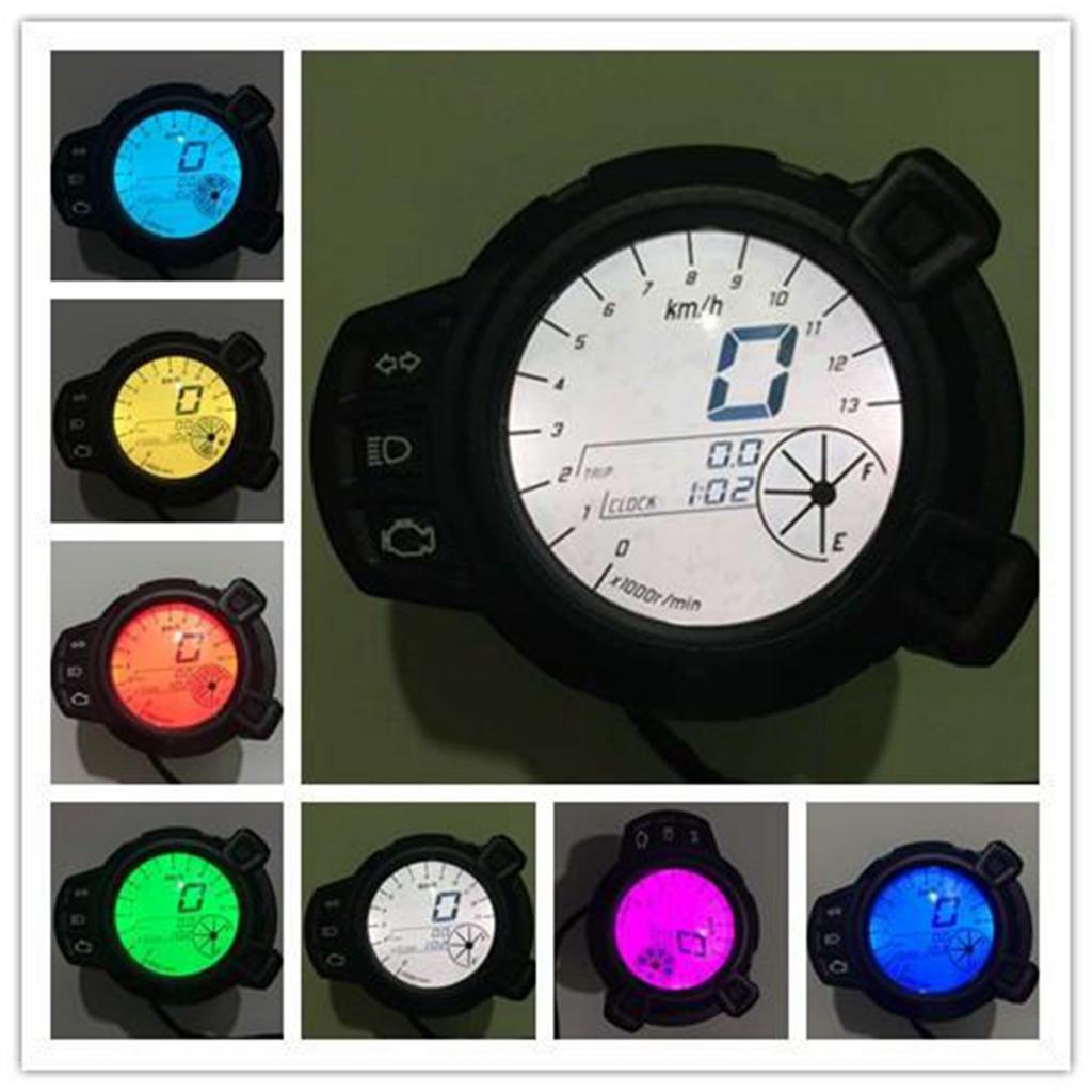 7 Color 12V Motorcycle LCD Digital Speedometer Odometer Tachometer Gauge