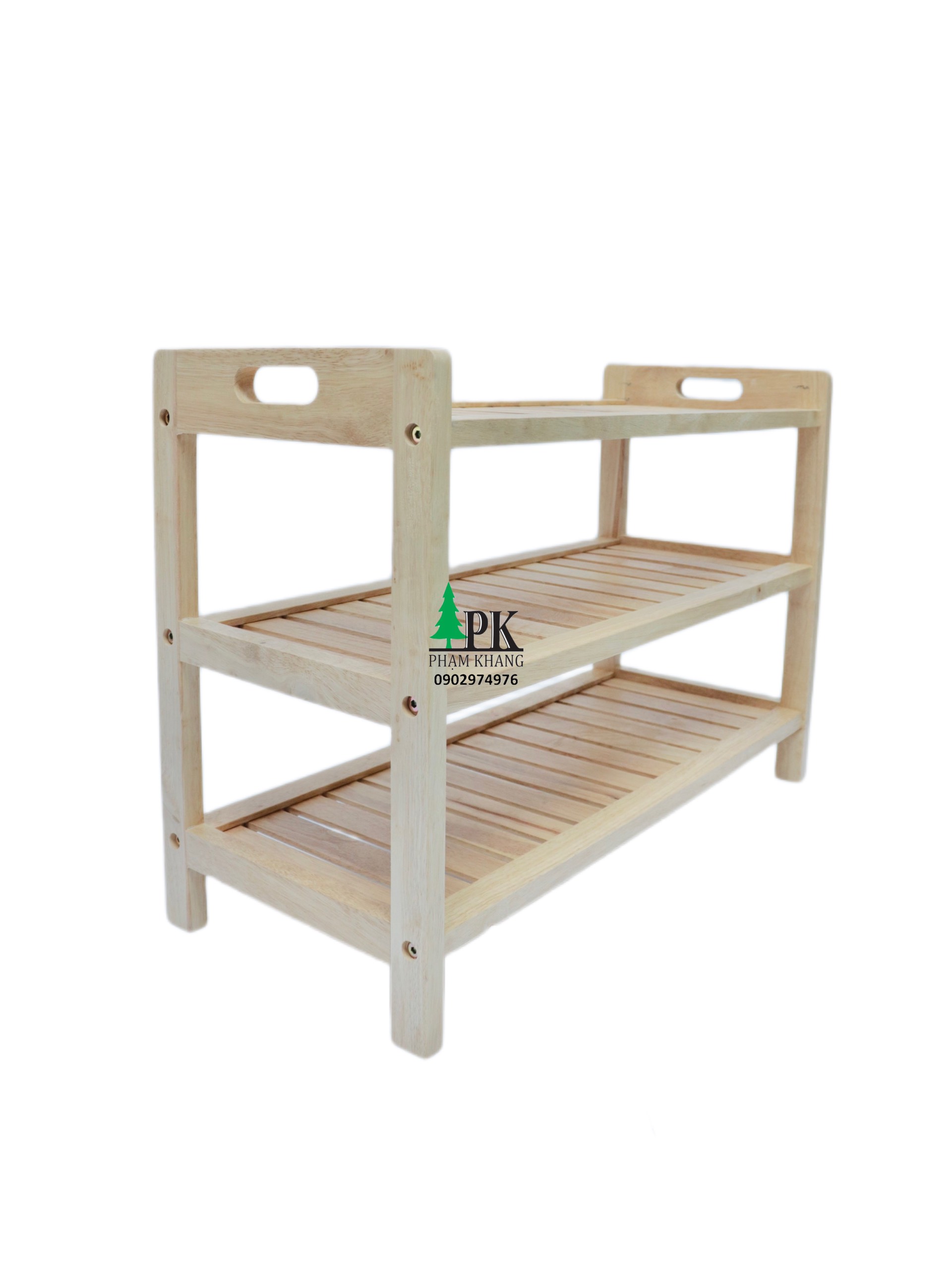 Kệ giày dép 3 tầng Start Decor - Gỗ cao su tự nhiên - Màu Gỗ Tự Nhiên/ Vàng Cherry - Kích thước rộng 64 cm/ 70 cm
