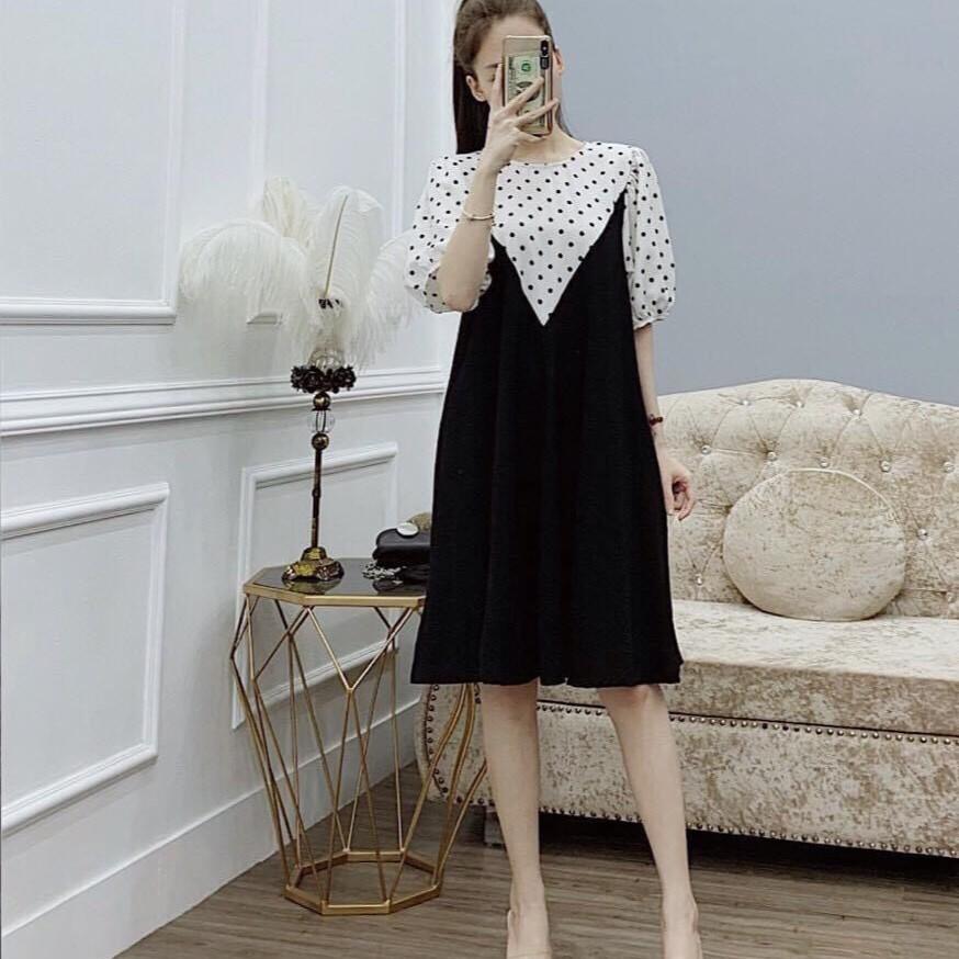 Váy bầu thời trang thiết kể cổ tròn phối V về đủcác màu cho các Mom lựa chọn