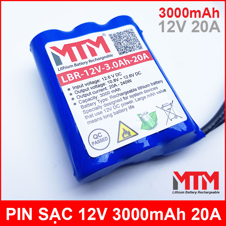 Pin sạc lithium 12V 3000mAh 3S chịu tải 20A MTM chính hãng