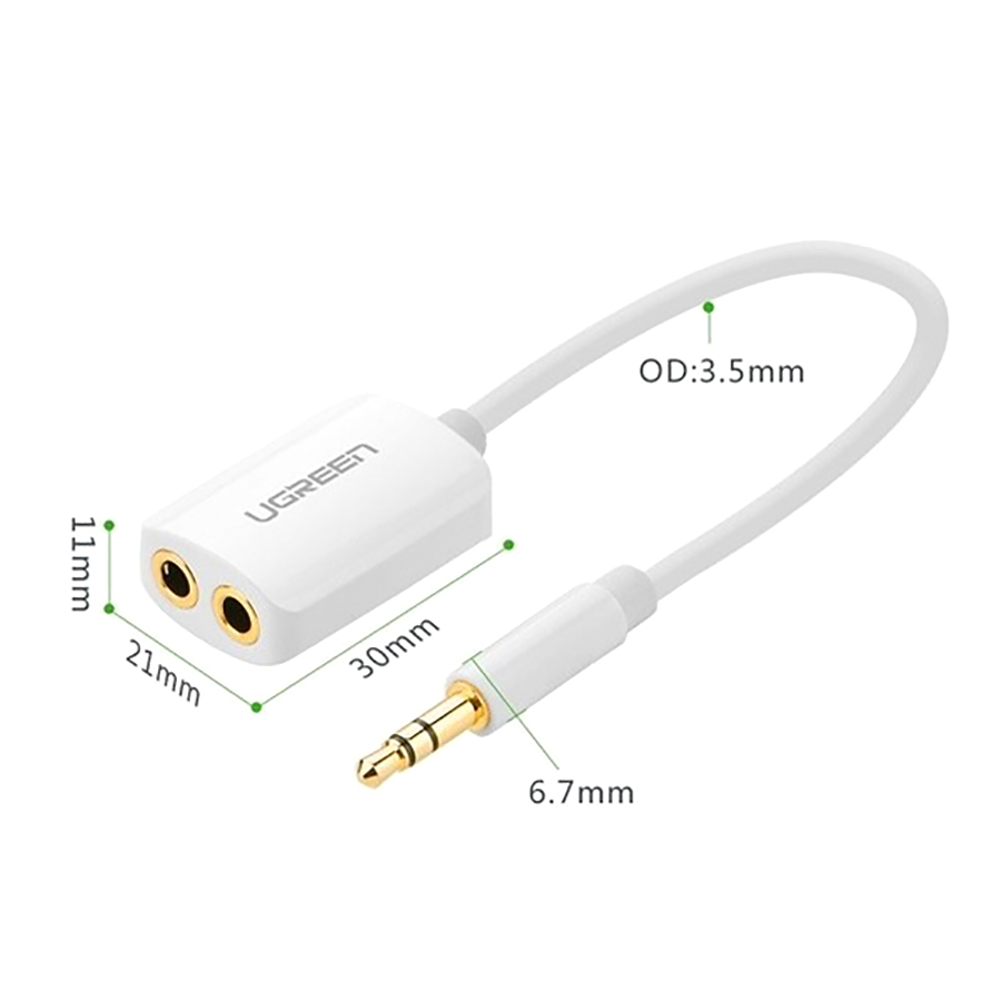 Cáp Chia Audio 1 Ra 2 Đầu 3.5mm Ugreen 10738 (20cm) - Hàng Chính Hãng