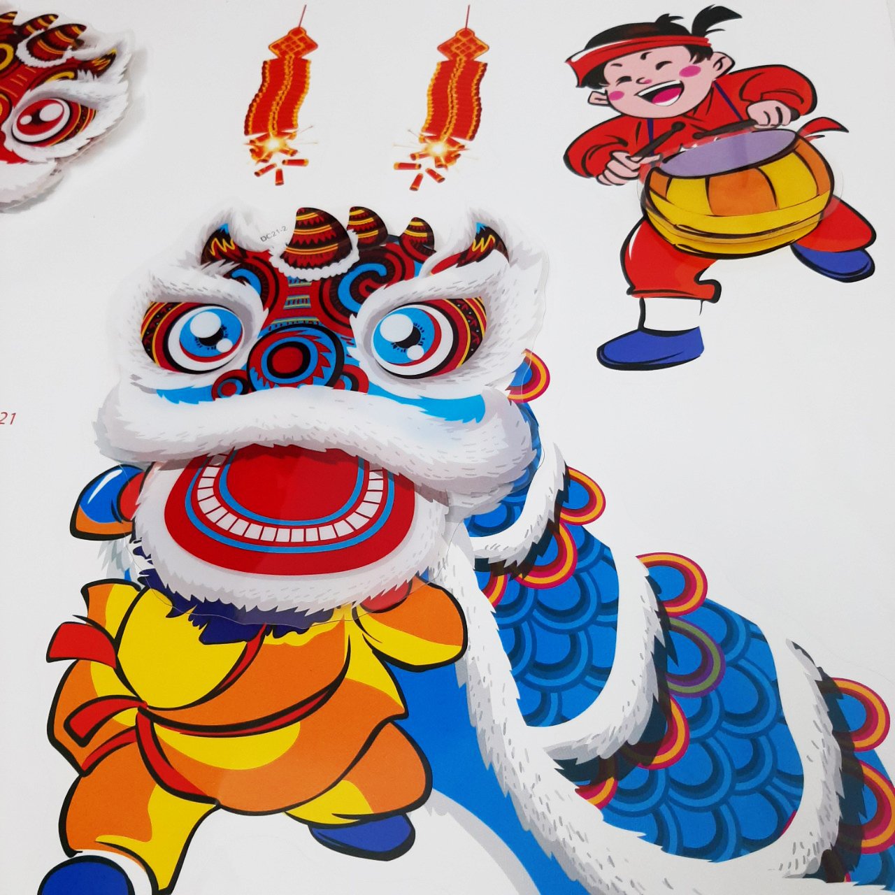 Decal Trang Trí Tết Họa Tiết Nổi 3D Hình Múa Lân | Tiki