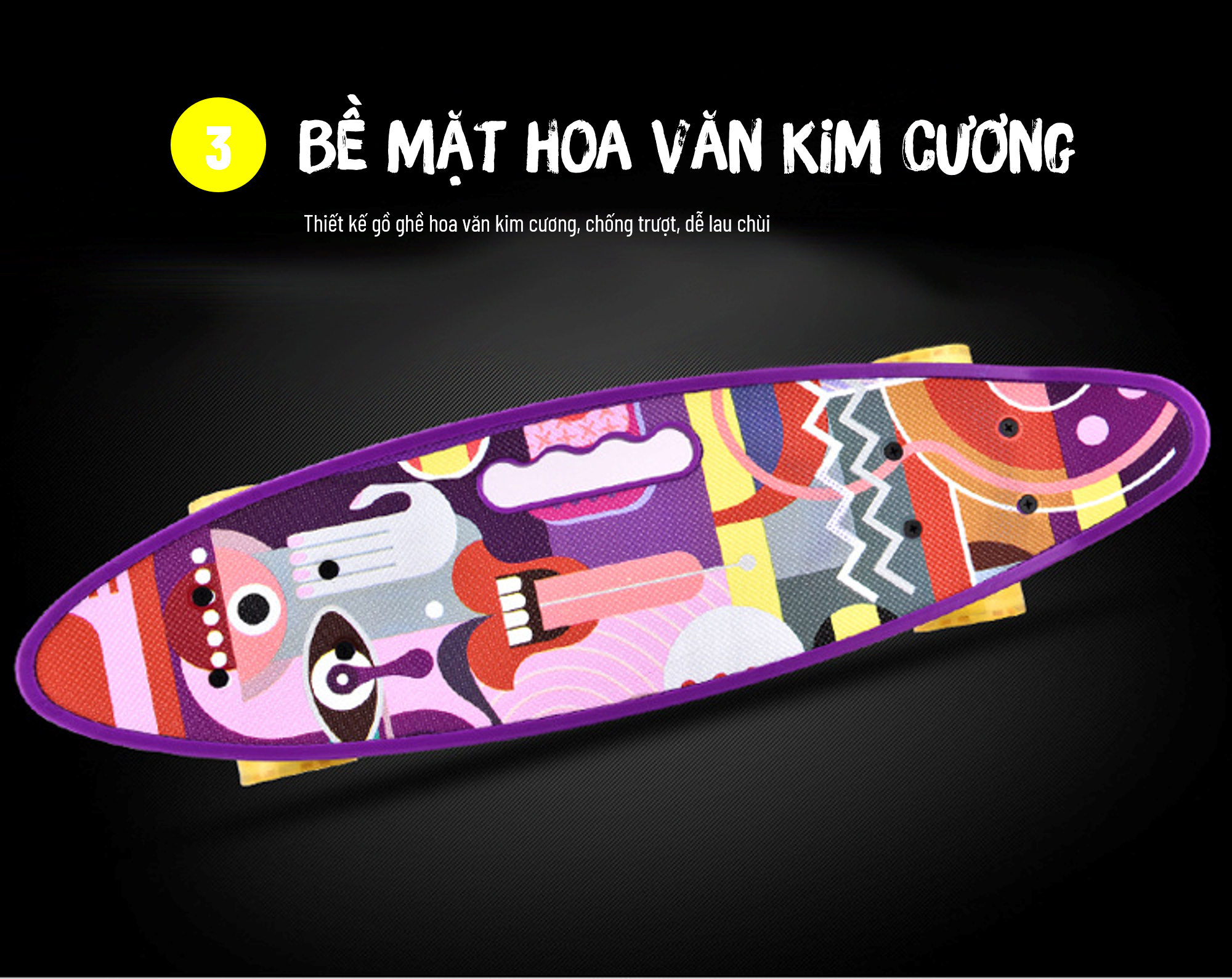 Ván Trượt Skateboard Penny - Có Tay Cầm - Trục Kim Loại To - Bánh Cao Su Có Đèn Led (Kích Thước 56 x 10 x 13 cm)