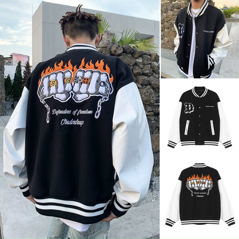 Áo Cardigan Bomber - Áo Khoác Varsity Jacket Unisex Phối Bo logo IN ( có form rộng XL )