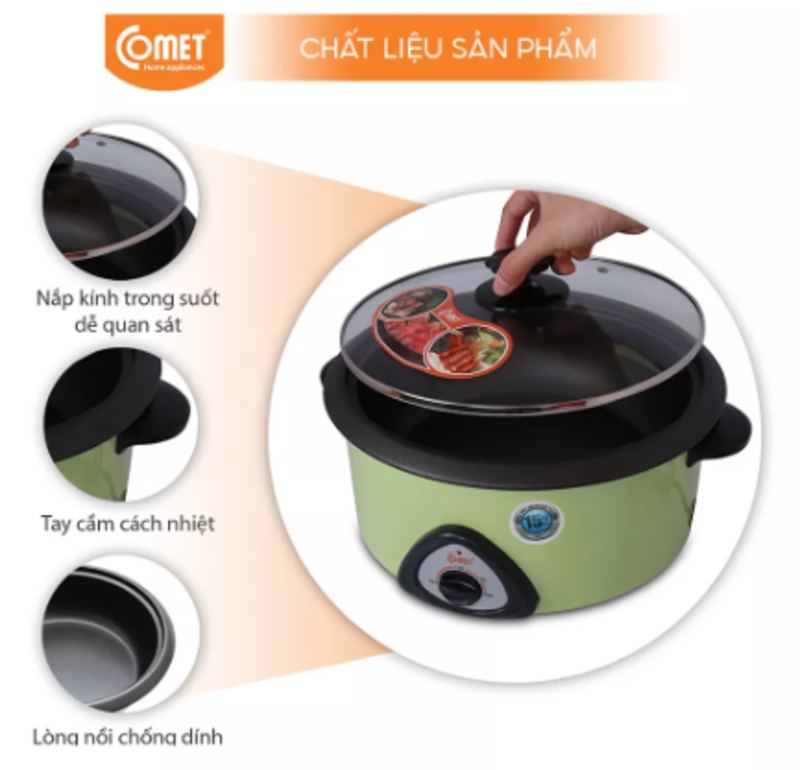 [Nhập CECAMP15KD5 giảm 15K] Nồi lẩu điện Comet CM7730 - Hàng chính hãng