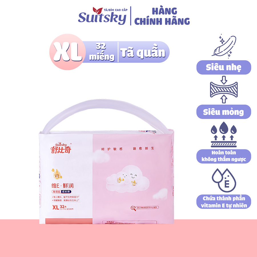 Hình ảnh [Tặng bồ đồ chơi Bác sĩ - giao màu ngẫu nhiên] Tã Quần Suitsky Vitamin E nội địa Trung size XL32 cho bé từ 12-17KG (32 miếng)