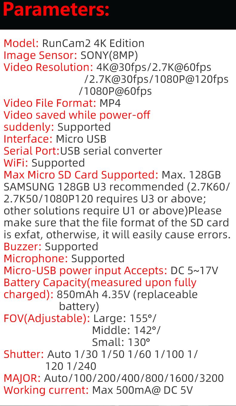 Runcam2 4K HD Máy ảnh hành động thể thao FPV Ứng dụng WiFi được hỗ trợ máy quay máy quay máy quay phim nhỏ cho phụ kiện Quadcopter