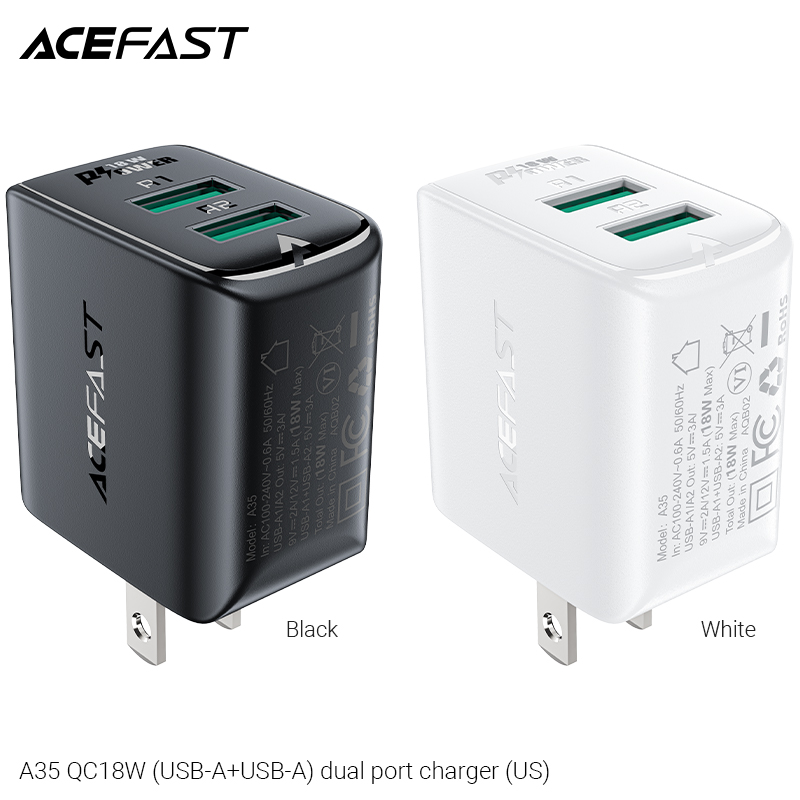 Sạc Acefast QC18W 2 cổng USB-A (US) - A35 Hàng chính hãng Acefast