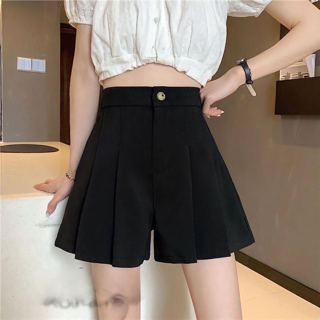 Quần Short Xếp Ly Nữ Cạp Cao Ống Rộng Tuyết Mưa