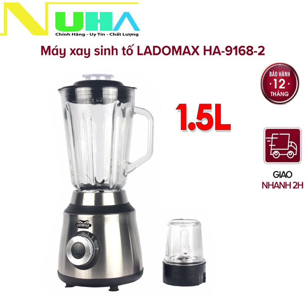 Máy xay sinh tố đa năng 2 cối LADOMAX HA-9168-2, công suất 650W mạnh mẽ, moto đồng-Hàng chính hãng