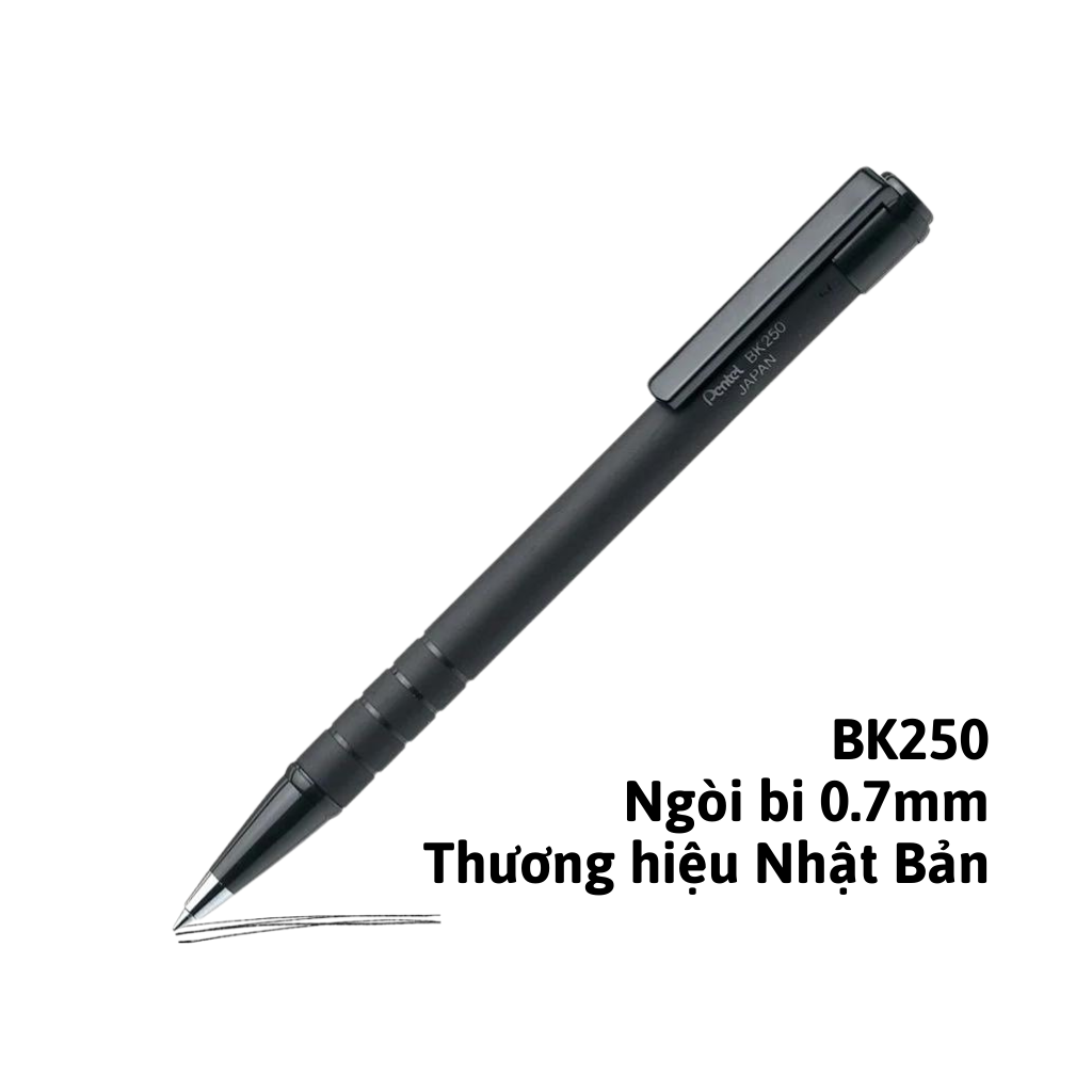 Bút bi Pentel BK250 ngòi 0.5mm - Mực đen