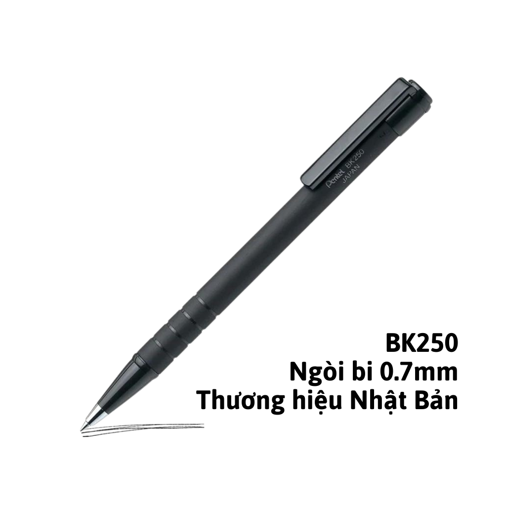 [CHÍNH HÃNG] Bút bi Pentel BK250 ngòi 0.5mm - Mực đen