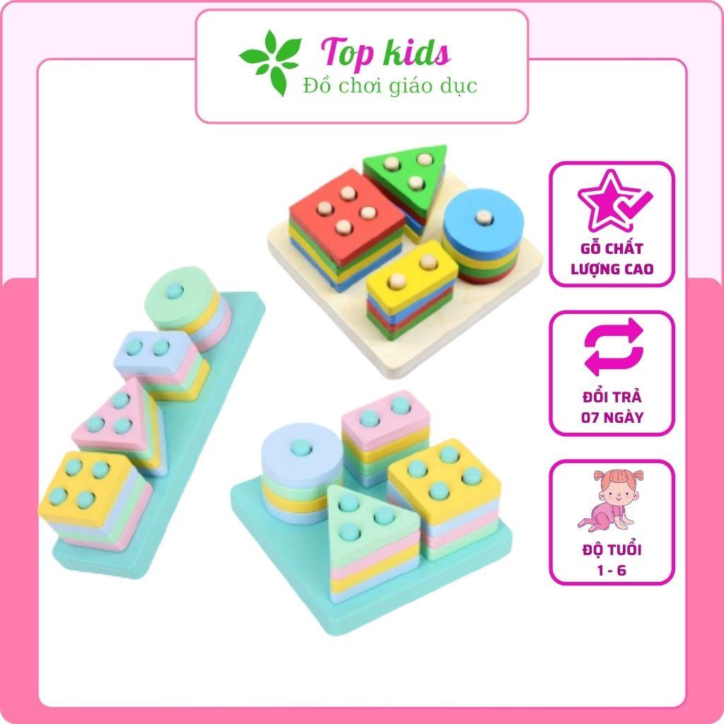 Đồ chơi gỗ montessori đồ chơi thông minh trí tuệ bộ thả hình khối 4 trụ cho bé trai bé gái