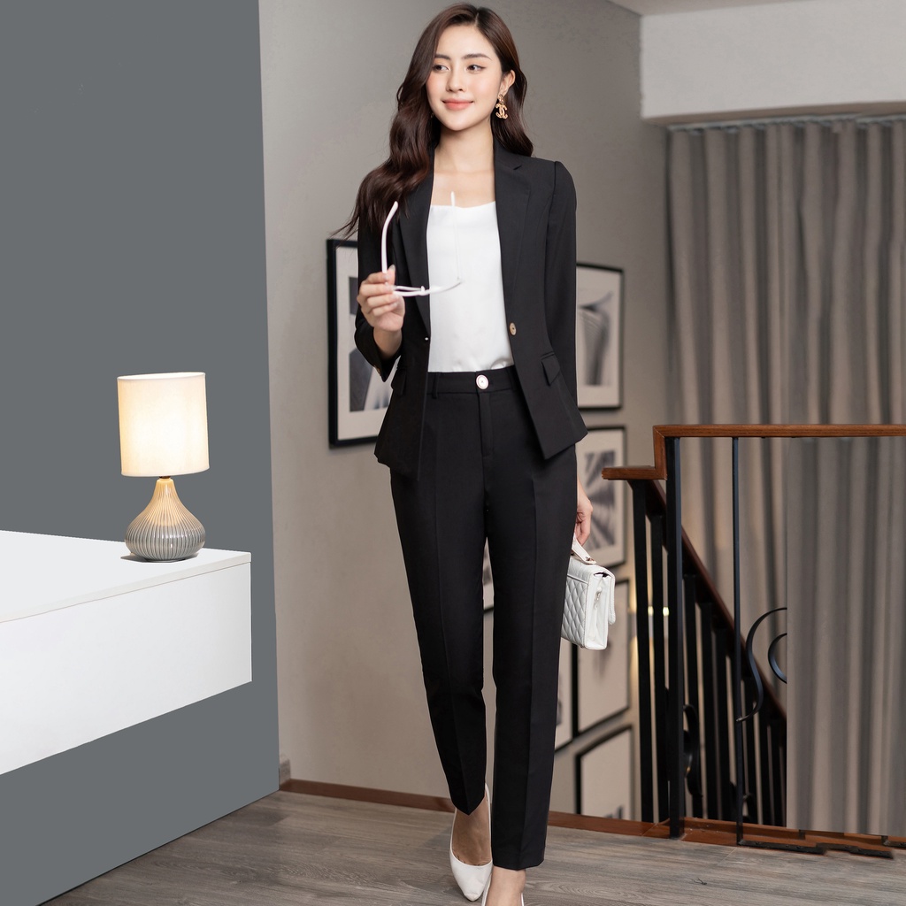 Bộ Đồ Vest Nữ Trơn UK FASHION Thiết Kế Cổ Ve Xuôi Kiểu Dáng Lịch Sự Nhã Nhặn, Chất Vải Nhập Hàn Cao Cấp NKBD2207001