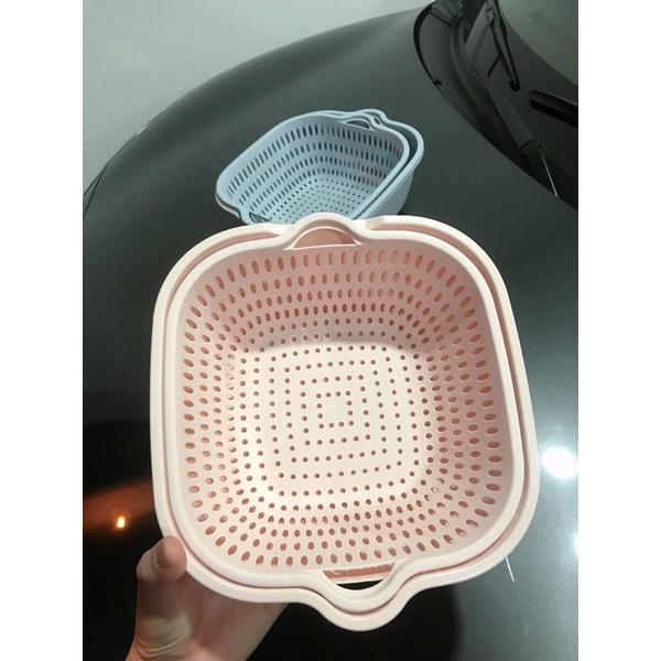 Bộ Thau Rổ 2 Lớp Vuông Nhựa Việt Nhật 2 Món, Bộ Rổ Kèm Chậu Hứng Nước Rau Củ Nhà Bếp Tiện Lợi